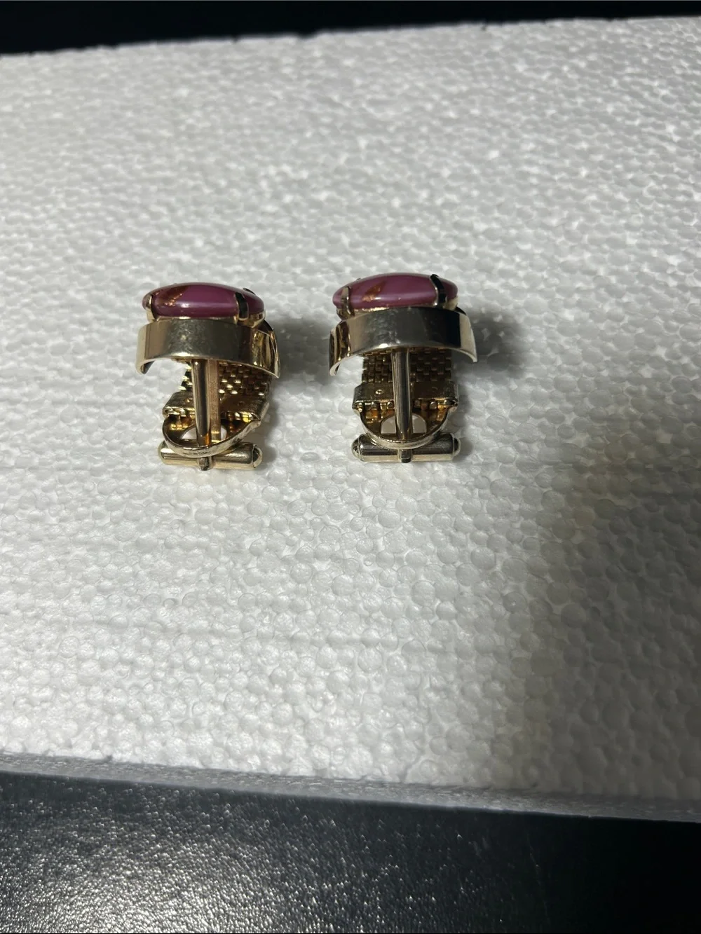 Gold-Tone Pink Cabochon Clip Cufflinks